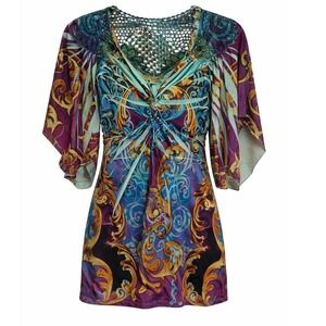 Live And Let Live PXL Embellished Boho Festival Top Crochet Lace Y2K Gypsy Boho